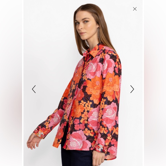 Johnny Was Becca Button Down Shirt Medium Silk - Picture 5 of 16